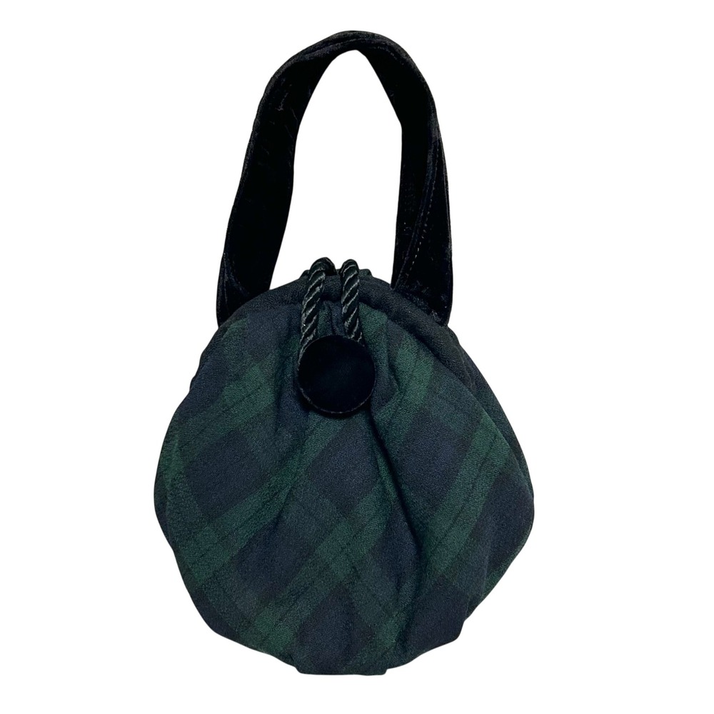 VTG Pendleton Black Watch Tartan Plaid Velvet Handle Drawstring Pouch Purse Bag